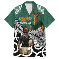 New Zealand South Africa Rugby Custom Family Matching Off The Shoulder Long Sleeve Dress and Hawaiian Shirt Springboks Kente All Black Maori Together LT14 Dad's Shirt - Short Sleeve Green - Polynesian Pride