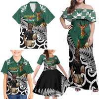 New Zealand South Africa Rugby Custom Family Matching Off Shoulder Maxi Dress and Hawaiian Shirt Springboks Kente All Black Maori Together LT14 - Polynesian Pride