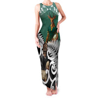 New Zealand South Africa Rugby Custom Family Matching Tank Maxi Dress and Hawaiian Shirt Springboks Kente All Black Maori Together LT14 Mom's Dress Green - Polynesian Pride