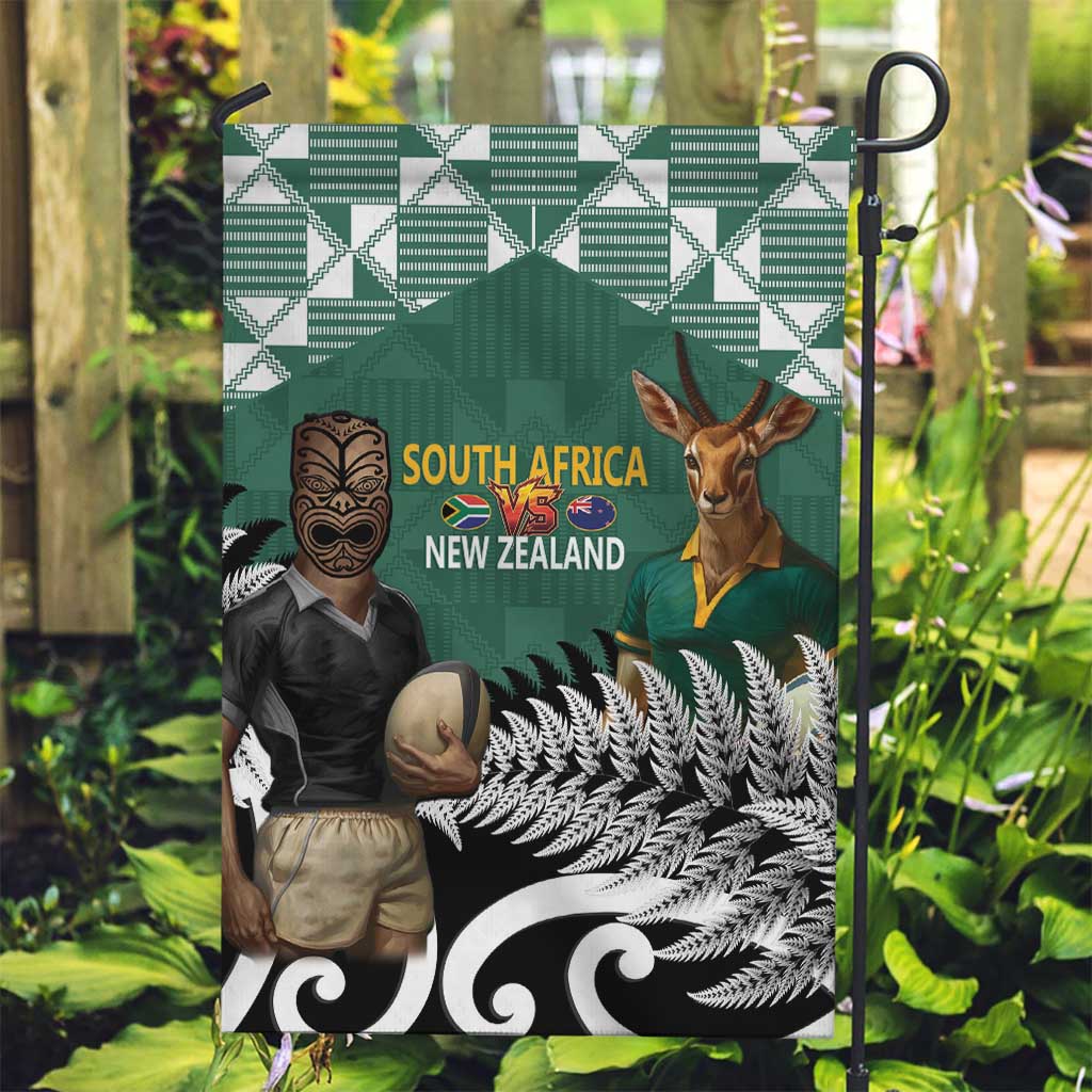 New Zealand South Africa Rugby Garden Flag Springboks Kente All Black Maori Together LT14 Garden Flag Green - Polynesian Pride