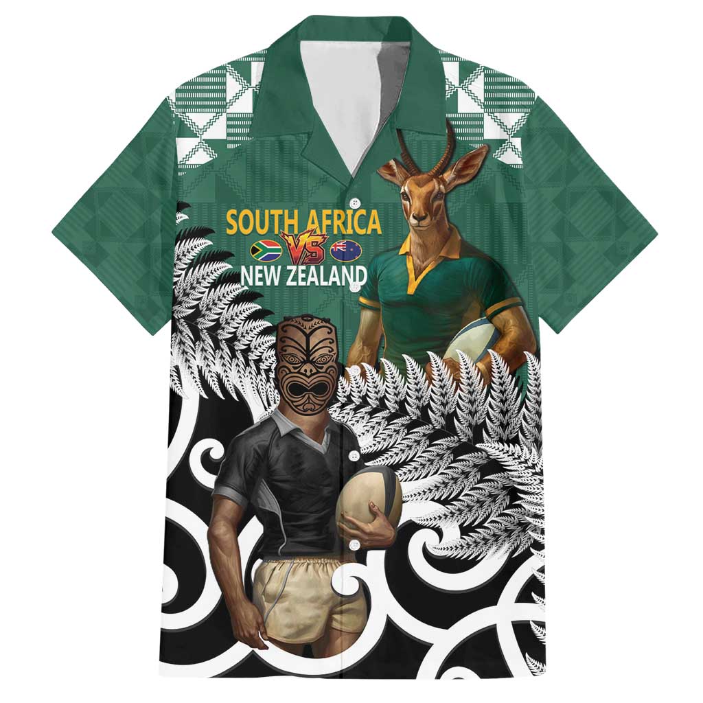 New Zealand South Africa Rugby Custom Hawaiian Shirt Springboks Kente All Black Maori Together LT14 Green - Polynesian Pride