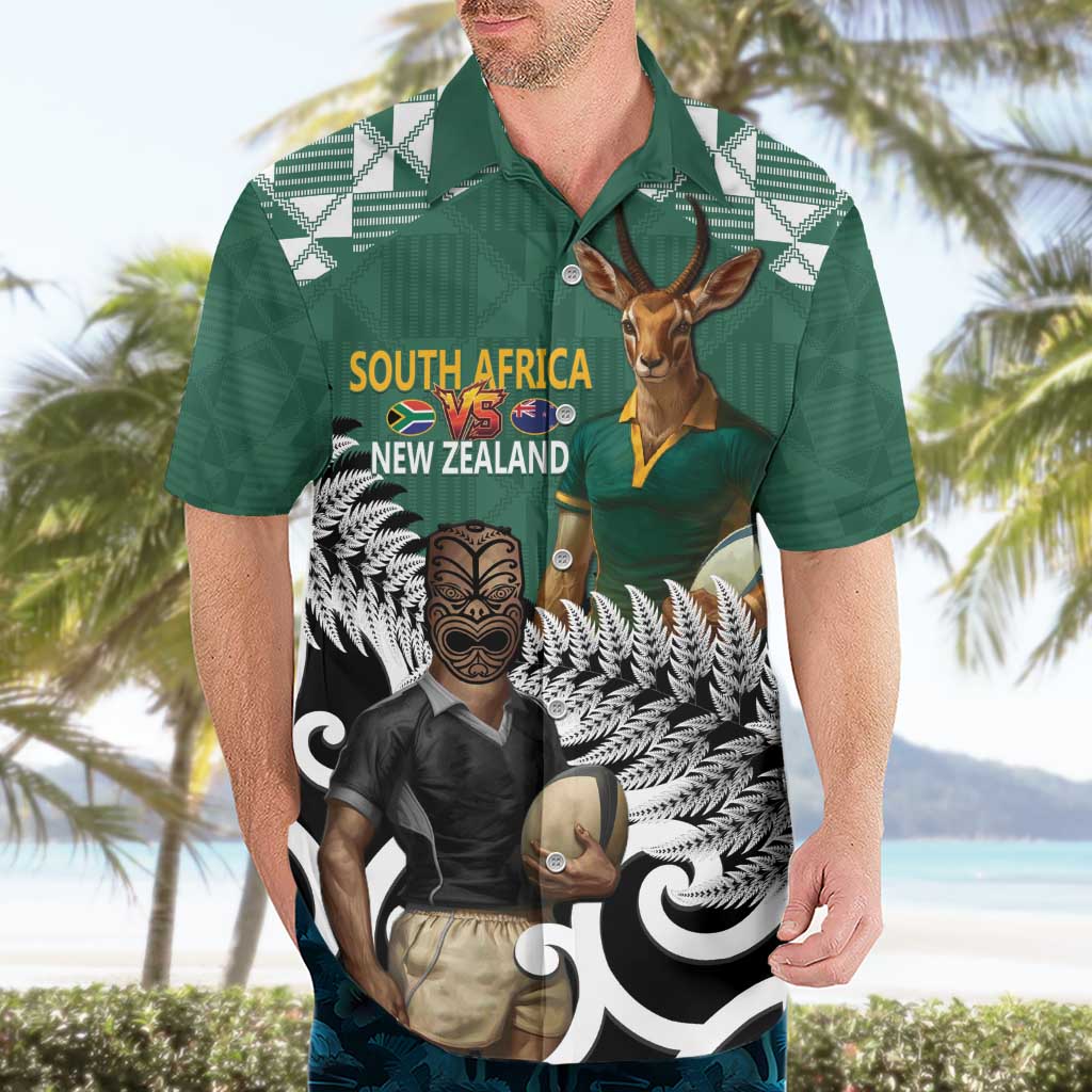 New Zealand South Africa Rugby Custom Hawaiian Shirt Springboks Kente All Black Maori Together LT14 - Polynesian Pride