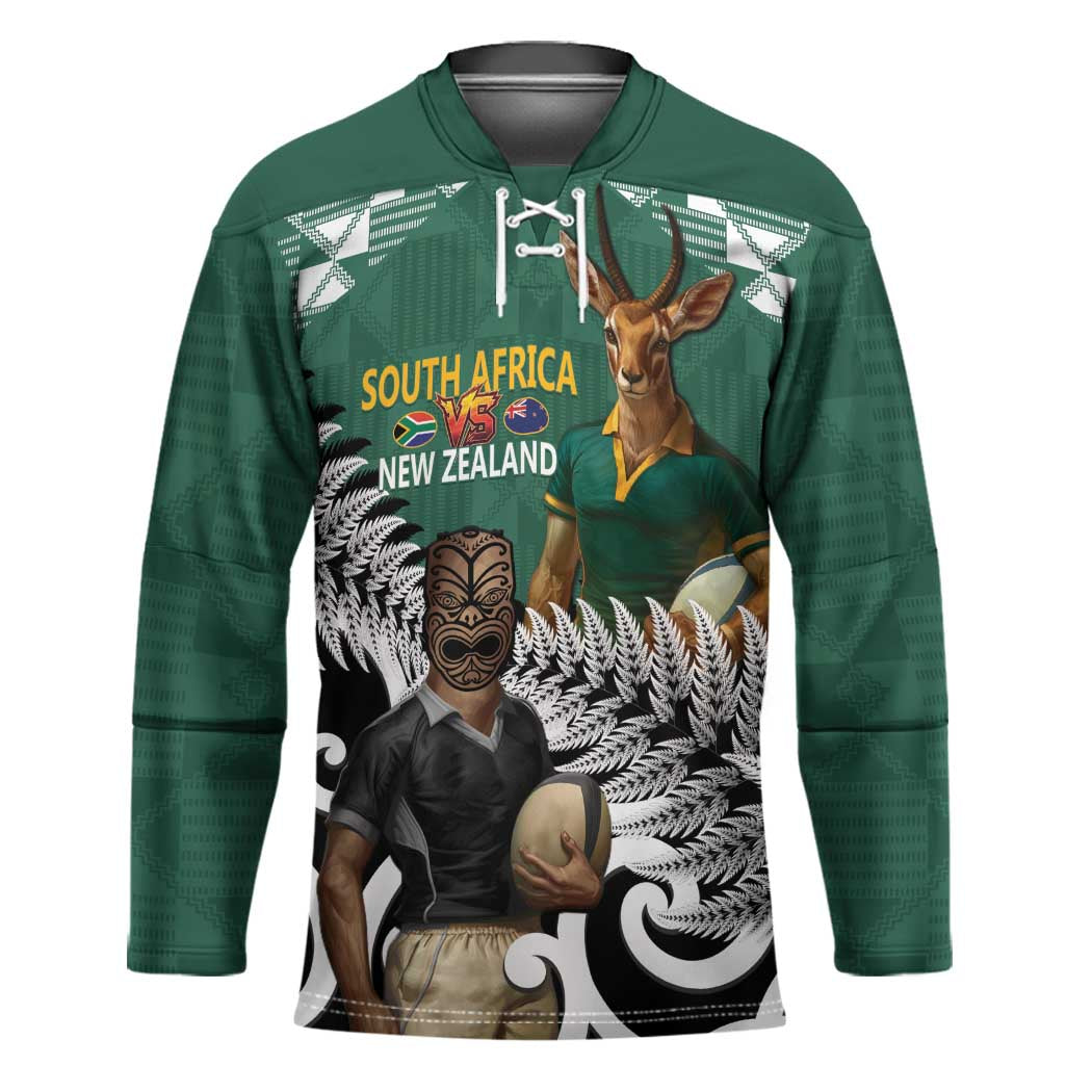 New Zealand South Africa Rugby Custom Hockey Jersey Springboks Kente All Black Maori Together LT14 Unisex Green - Polynesian Pride
