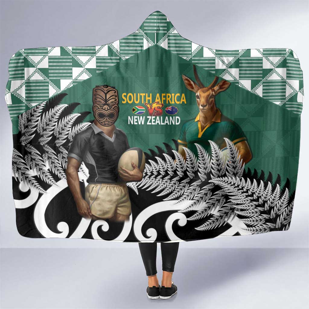 New Zealand South Africa Rugby Hooded Blanket Springboks Kente All Black Maori Together - Polynesian Pride