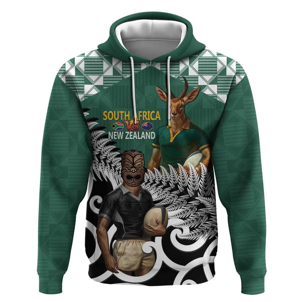 New Zealand South Africa Rugby Custom Hoodie Springboks Kente All Black Maori Together LT14 Pullover Hoodie Green - Polynesian Pride