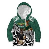 New Zealand South Africa Rugby Custom Kid Hoodie Springboks Kente All Black Maori Together LT14 Hoodie Green - Polynesian Pride