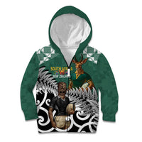 New Zealand South Africa Rugby Custom Kid Hoodie Springboks Kente All Black Maori Together LT14 Zip Hoodie Green - Polynesian Pride