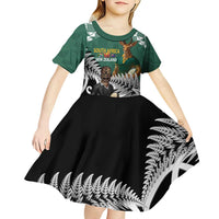 New Zealand South Africa Rugby Custom Kid Short Sleeve Dress Springboks Kente All Black Maori Together LT14 - Polynesian Pride