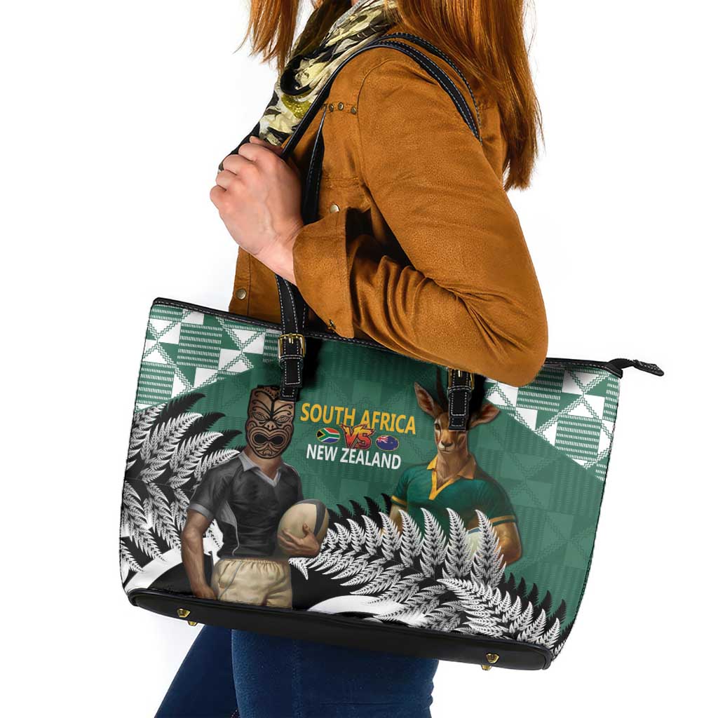 New Zealand South Africa Rugby Leather Tote Bag Springboks Kente All Black Maori Together LT14 Green - Polynesian Pride