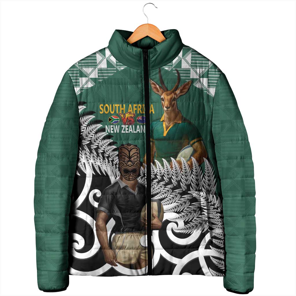 New Zealand South Africa Rugby Custom Padded Jacket Springboks Kente All Black Maori Together - Polynesian Pride