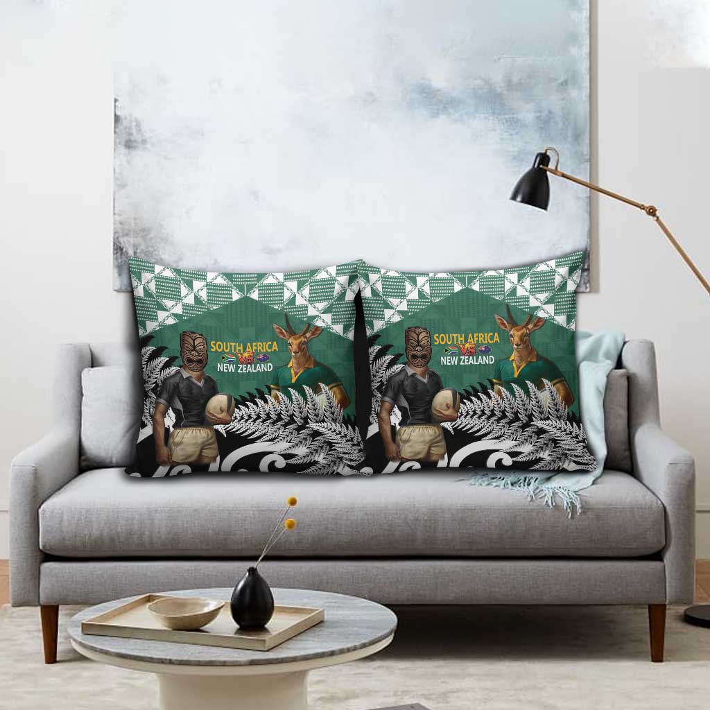 New Zealand South Africa Rugby Pillow Cover Springboks Kente All Black Maori Together - Polynesian Pride