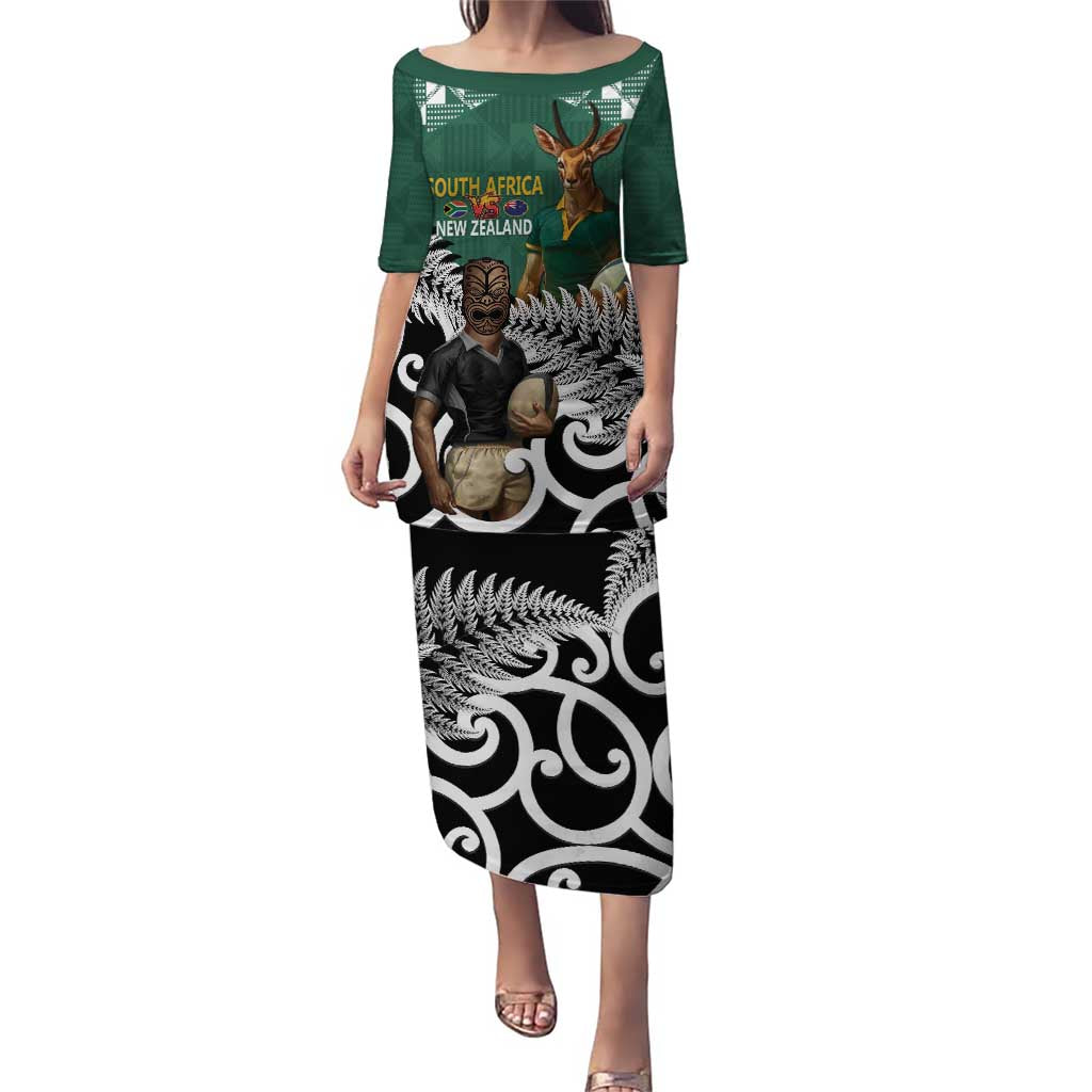 New Zealand South Africa Rugby Custom Puletasi Springboks Kente All Black Maori Together - Polynesian Pride