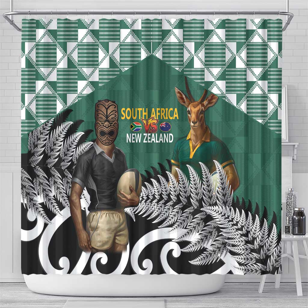 New Zealand South Africa Rugby Shower Curtain Springboks Kente All Black Maori Together LT14 - Polynesian Pride