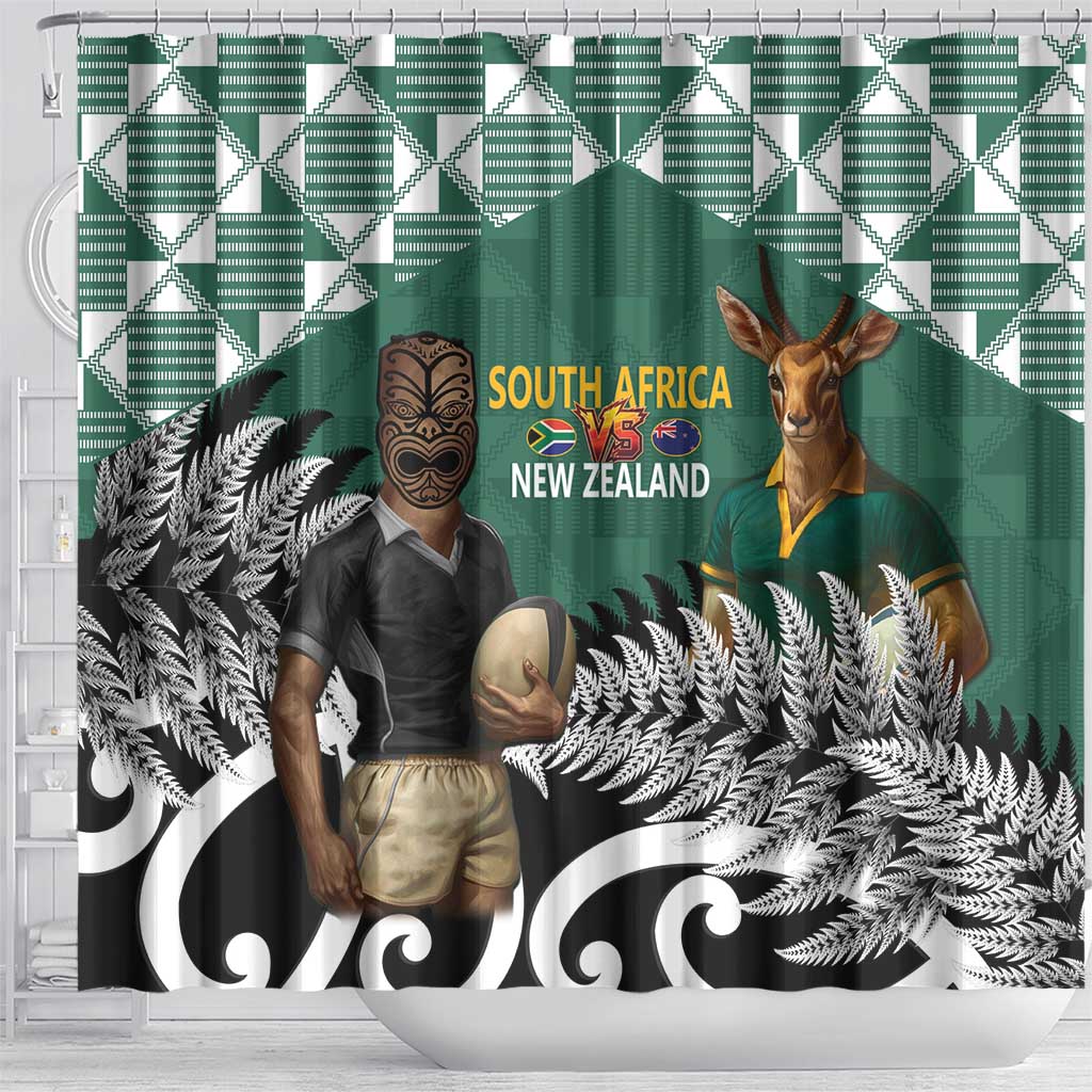 New Zealand South Africa Rugby Shower Curtain Springboks Kente All Black Maori Together LT14 - Polynesian Pride
