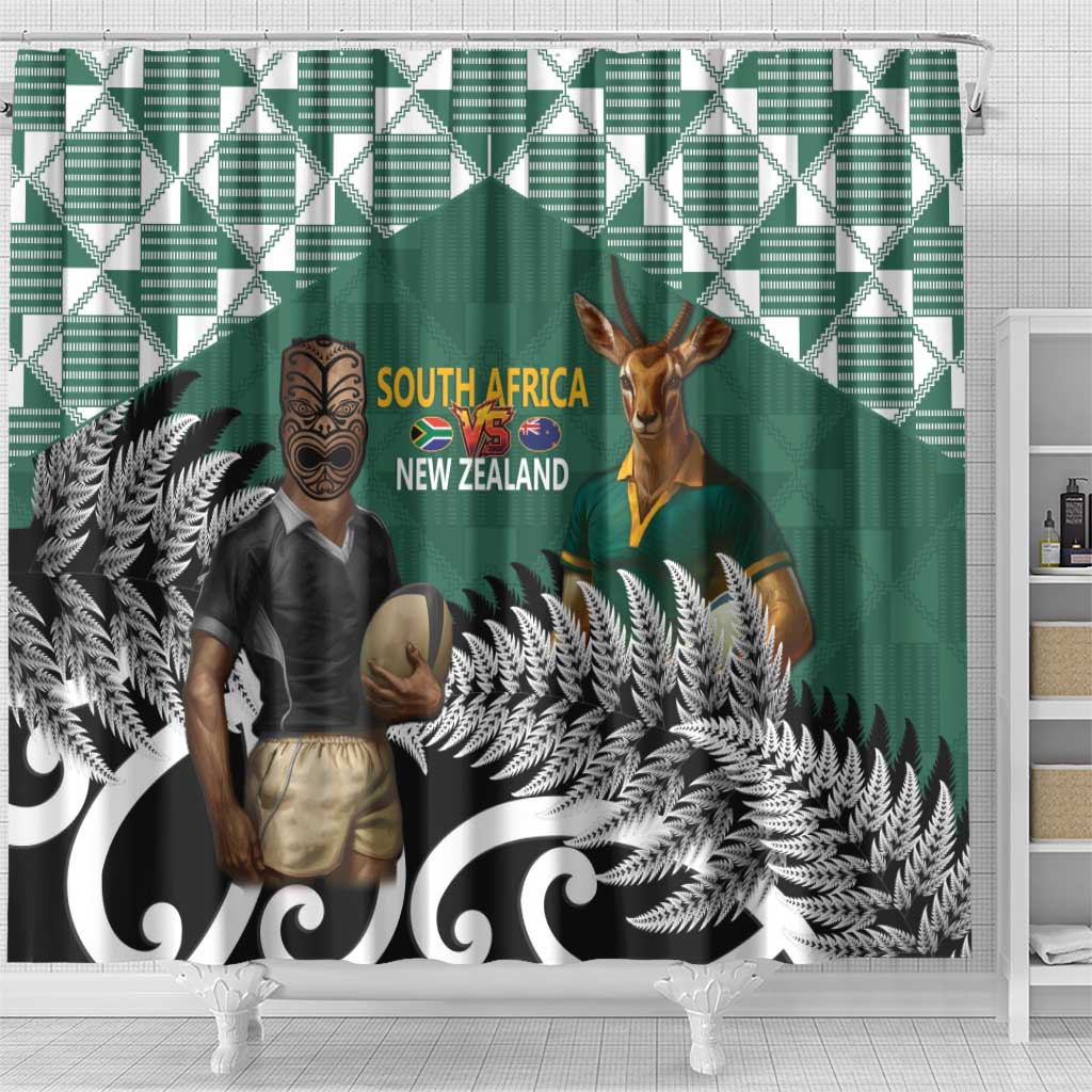 New Zealand South Africa Rugby Shower Curtain Springboks Kente All Black Maori Together LT14 - Polynesian Pride
