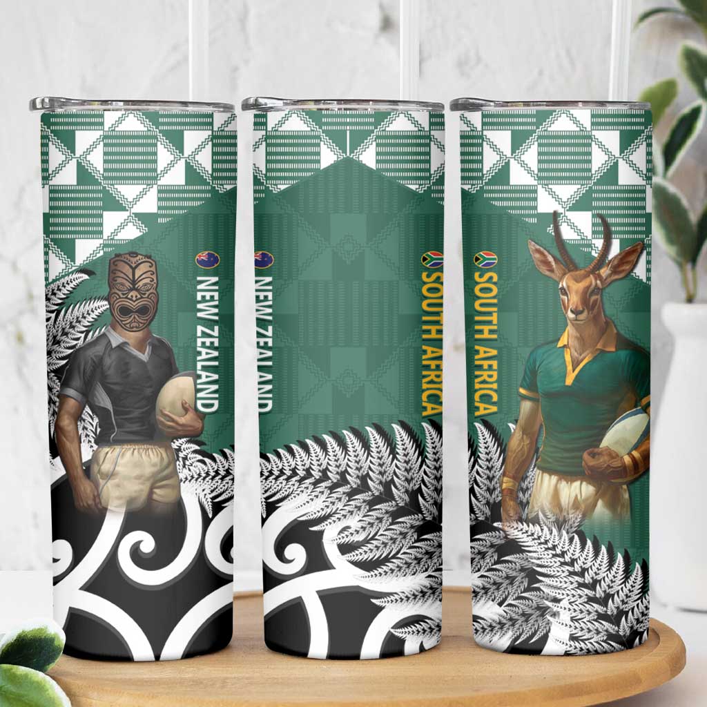 New Zealand South Africa Rugby Skinny Tumbler Springboks Kente All Black Maori Together LT14 - Polynesian Pride