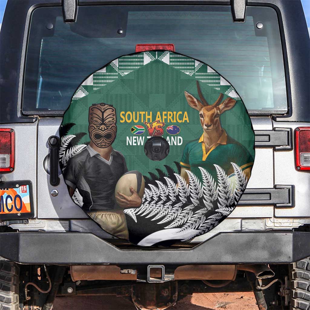 New Zealand South Africa Rugby Spare Tire Cover Springboks Kente All Black Maori Together LT14 Green - Polynesian Pride