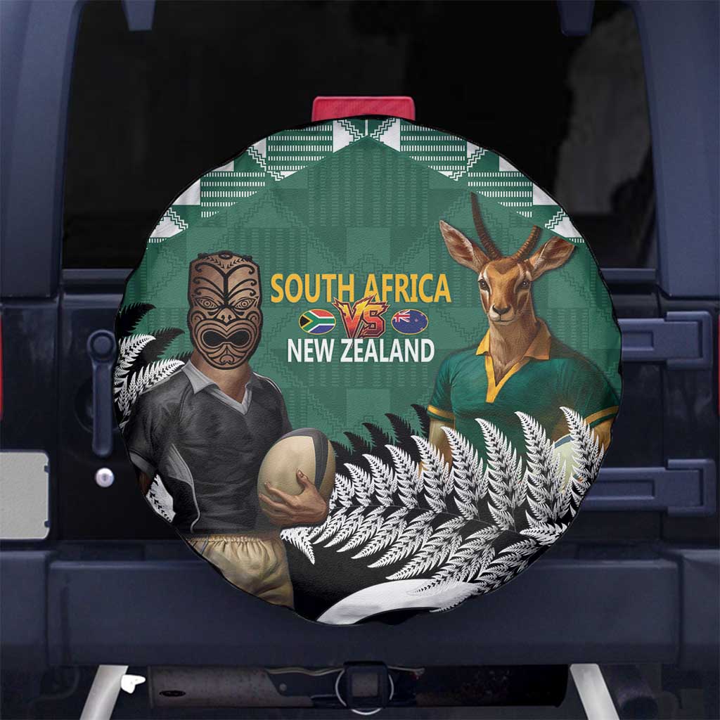 New Zealand South Africa Rugby Spare Tire Cover Springboks Kente All Black Maori Together LT14 No hole Green - Polynesian Pride