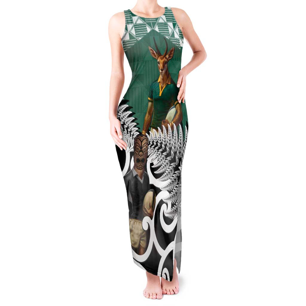 New Zealand South Africa Rugby Custom Tank Maxi Dress Springboks Kente All Black Maori Together LT14 Women Green - Polynesian Pride