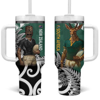 New Zealand South Africa Rugby Tumbler With Handle Springboks Kente All Black Maori Together LT14 One Size: 40 oz Green - Polynesian Pride