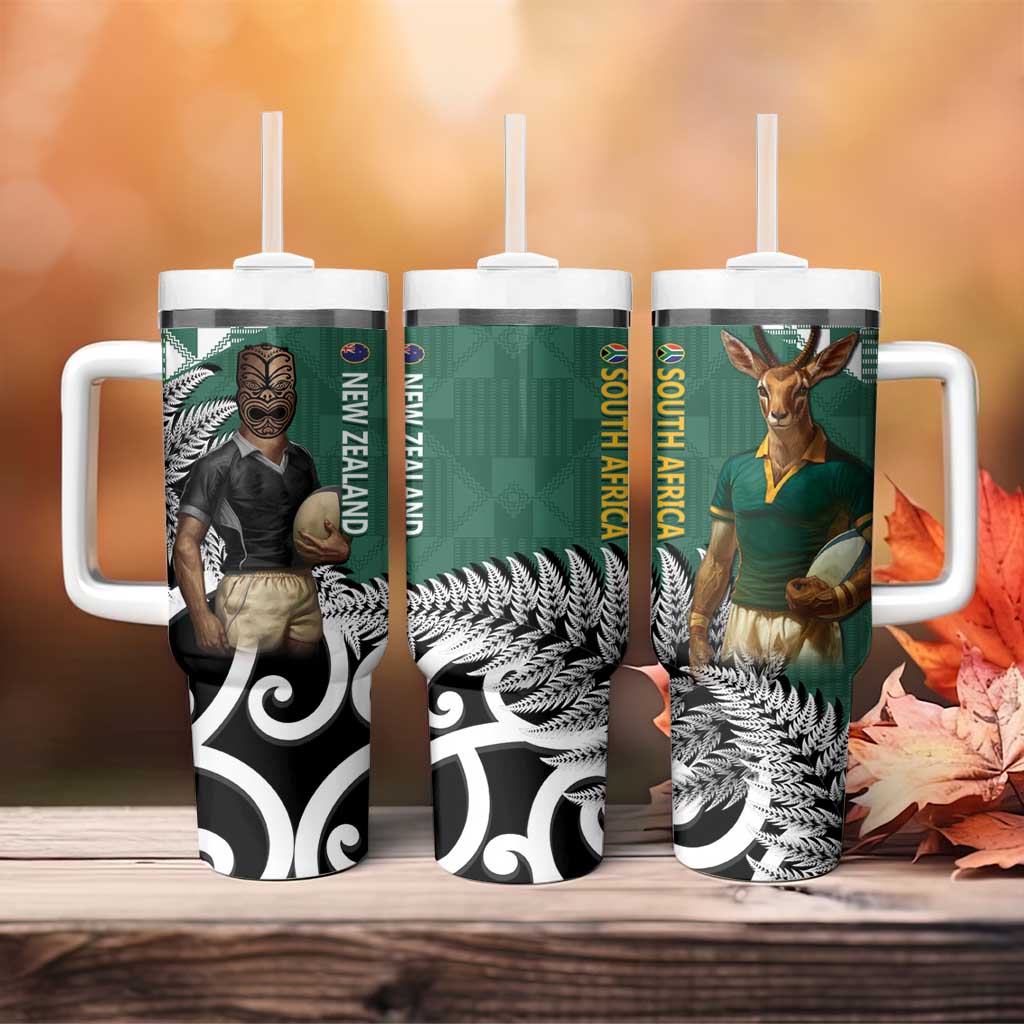 New Zealand South Africa Rugby Tumbler With Handle Springboks Kente All Black Maori Together LT14 - Polynesian Pride