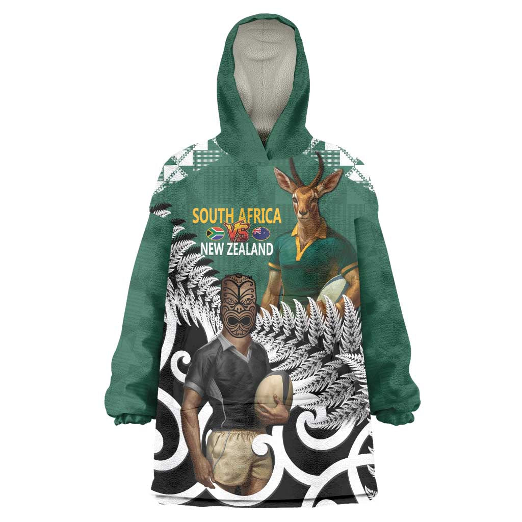 New Zealand South Africa Rugby Custom Wearable Blanket Hoodie Springboks Kente All Black Maori Together LT14 One Size Green - Polynesian Pride