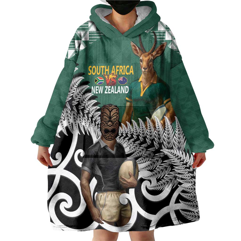 New Zealand South Africa Rugby Custom Wearable Blanket Hoodie Springboks Kente All Black Maori Together LT14 - Polynesian Pride