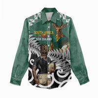 New Zealand South Africa Rugby Custom Women Casual Shirt Springboks Kente All Black Maori Together LT14 - Polynesian Pride