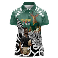 New Zealand South Africa Rugby Custom Women Polo Shirt Springboks Kente All Black Maori Together LT14 Female Green - Polynesian Pride