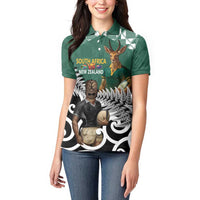New Zealand South Africa Rugby Custom Women Polo Shirt Springboks Kente All Black Maori Together LT14 - Polynesian Pride