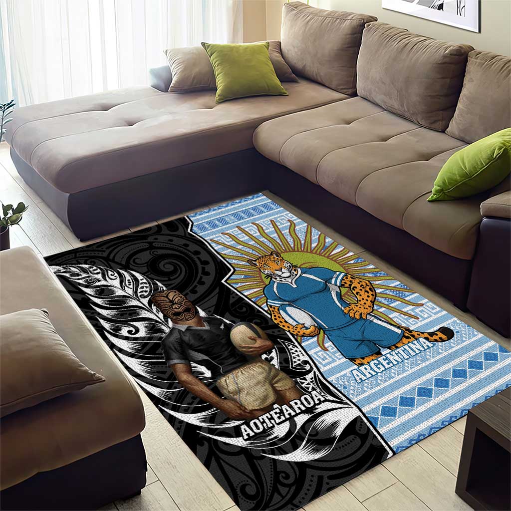 New Zealand Argentina Rugby Area Rug 2025 Los Pumas All Black Together - Polynesian Pride