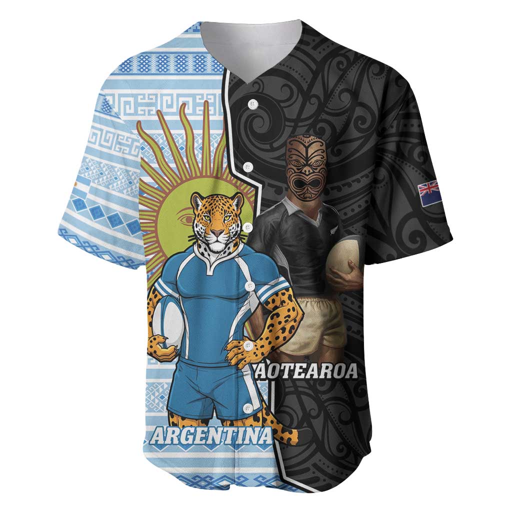 New Zealand Argentina Rugby Custom Baseball Jersey 2025 Los Pumas All Black Together - Polynesian Pride