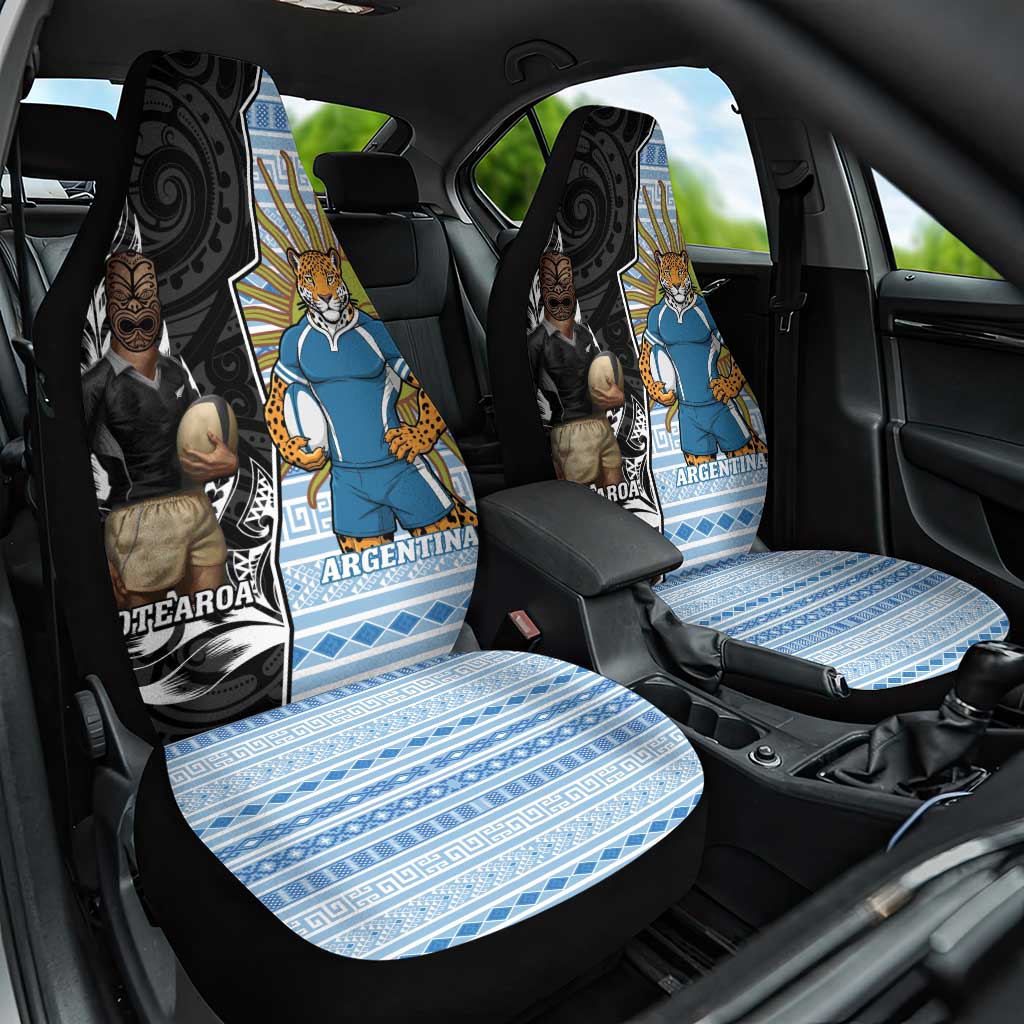 New Zealand Argentina Rugby Car Seat Cover 2025 Los Pumas All Black Together LT14 One Size Black - Polynesian Pride