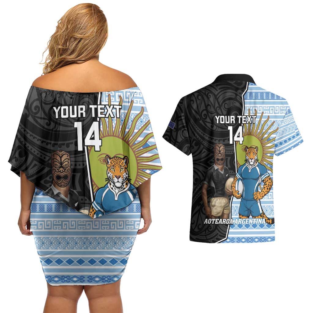 New Zealand Argentina Rugby Custom Couples Matching Off Shoulder Short Dress and Hawaiian Shirt 2025 Los Pumas All Black Together LT14 - Polynesian Pride