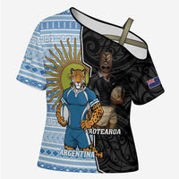 New Zealand Argentina Rugby Custom Cross Shoulder Shirt 2025 Los Pumas All Black Together - Polynesian Pride