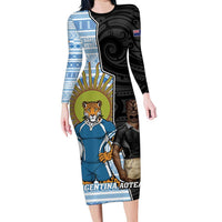 New Zealand Argentina Rugby Custom Family Matching Long Sleeve Bodycon Dress and Hawaiian Shirt 2025 Los Pumas All Black Together LT14 Mom's Dress Black - Polynesian Pride