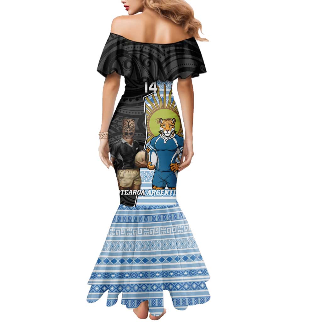 New Zealand Argentina Rugby Custom Family Matching Mermaid Dress and Hawaiian Shirt 2025 Los Pumas All Black Together LT14 - Polynesian Pride