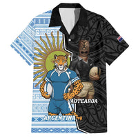 New Zealand Argentina Rugby Custom Family Matching Off Shoulder Maxi Dress and Hawaiian Shirt 2025 Los Pumas All Black Together LT14 Dad's Shirt - Short Sleeve Black - Polynesian Pride