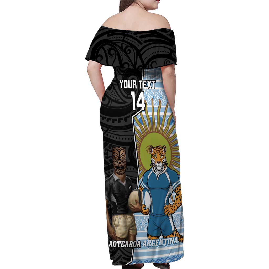 New Zealand Argentina Rugby Custom Family Matching Off Shoulder Maxi Dress and Hawaiian Shirt 2025 Los Pumas All Black Together LT14 - Polynesian Pride
