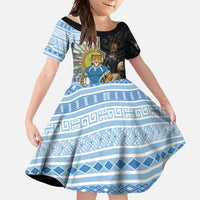 New Zealand Argentina Rugby Custom Family Matching Short Sleeve Bodycon Dress and Hawaiian Shirt 2025 Los Pumas All Black Together LT14 Daughter's Dress Black - Polynesian Pride