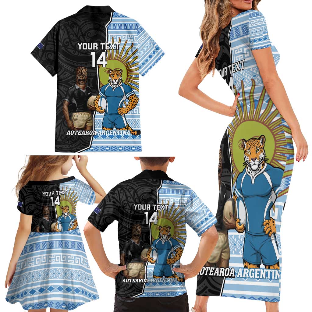 New Zealand Argentina Rugby Custom Family Matching Short Sleeve Bodycon Dress and Hawaiian Shirt 2025 Los Pumas All Black Together LT14 - Polynesian Pride