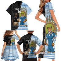 New Zealand Argentina Rugby Custom Family Matching Short Sleeve Bodycon Dress and Hawaiian Shirt 2025 Los Pumas All Black Together LT14 - Polynesian Pride