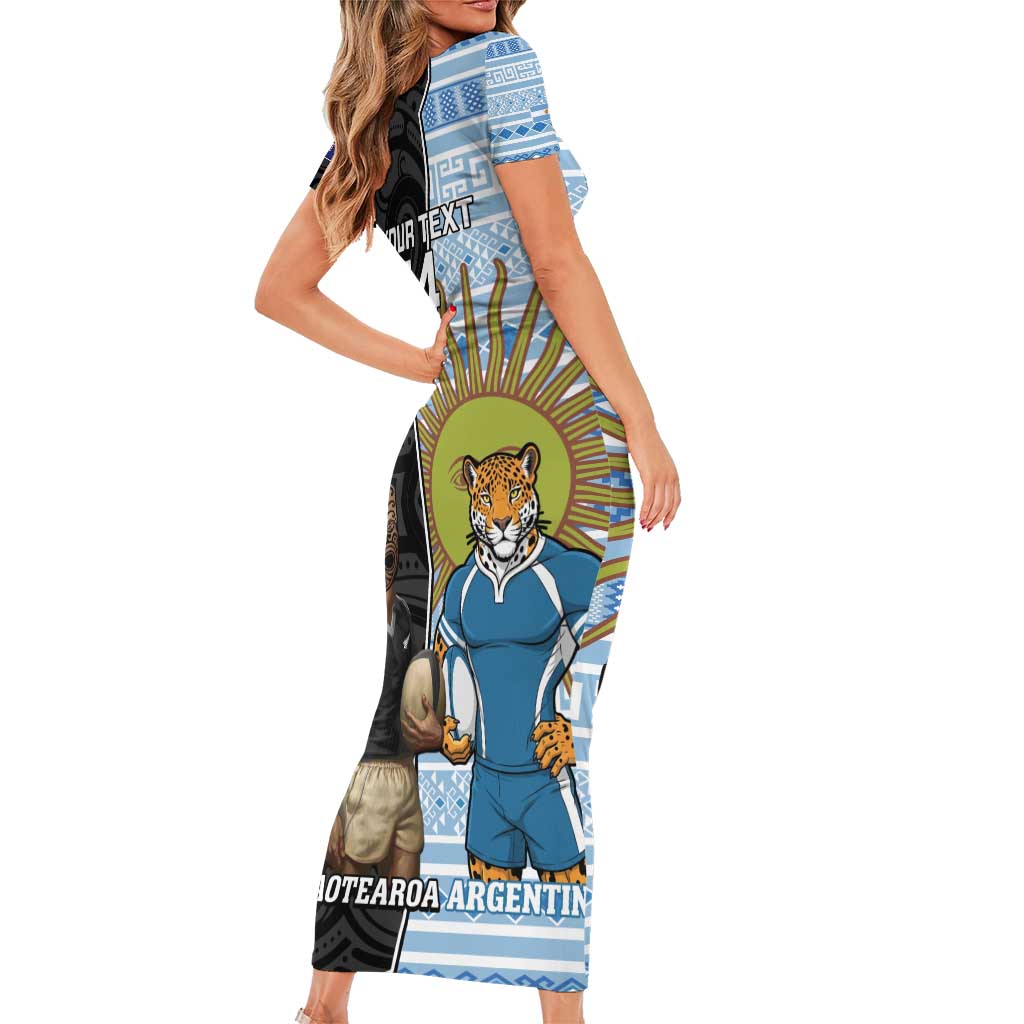 New Zealand Argentina Rugby Custom Family Matching Short Sleeve Bodycon Dress and Hawaiian Shirt 2025 Los Pumas All Black Together LT14 - Polynesian Pride