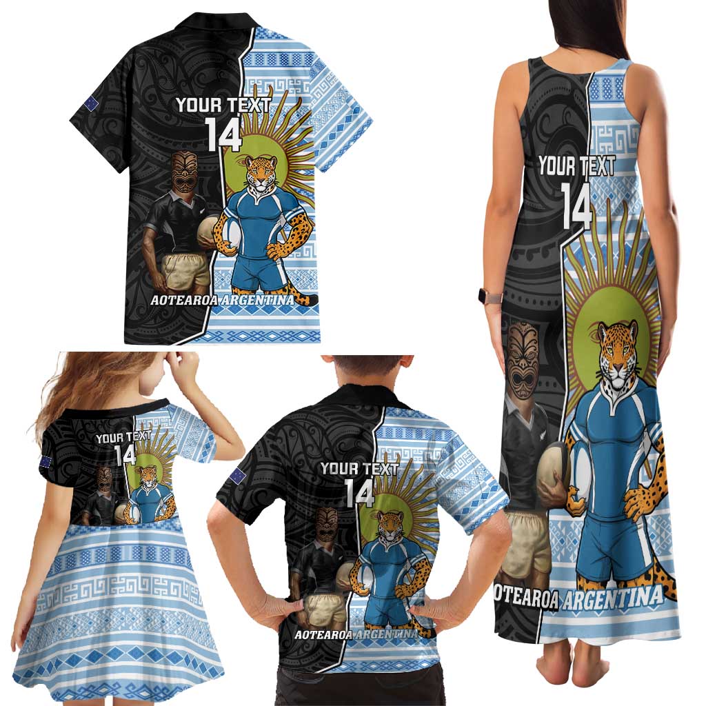 New Zealand Argentina Rugby Custom Family Matching Tank Maxi Dress and Hawaiian Shirt 2025 Los Pumas All Black Together LT14 - Polynesian Pride