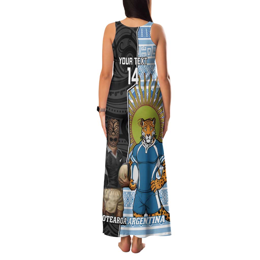 New Zealand Argentina Rugby Custom Family Matching Tank Maxi Dress and Hawaiian Shirt 2025 Los Pumas All Black Together LT14 - Polynesian Pride