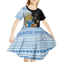 New Zealand Argentina Rugby Custom Kid Short Sleeve Dress 2025 Los Pumas All Black Together LT14 - Polynesian Pride