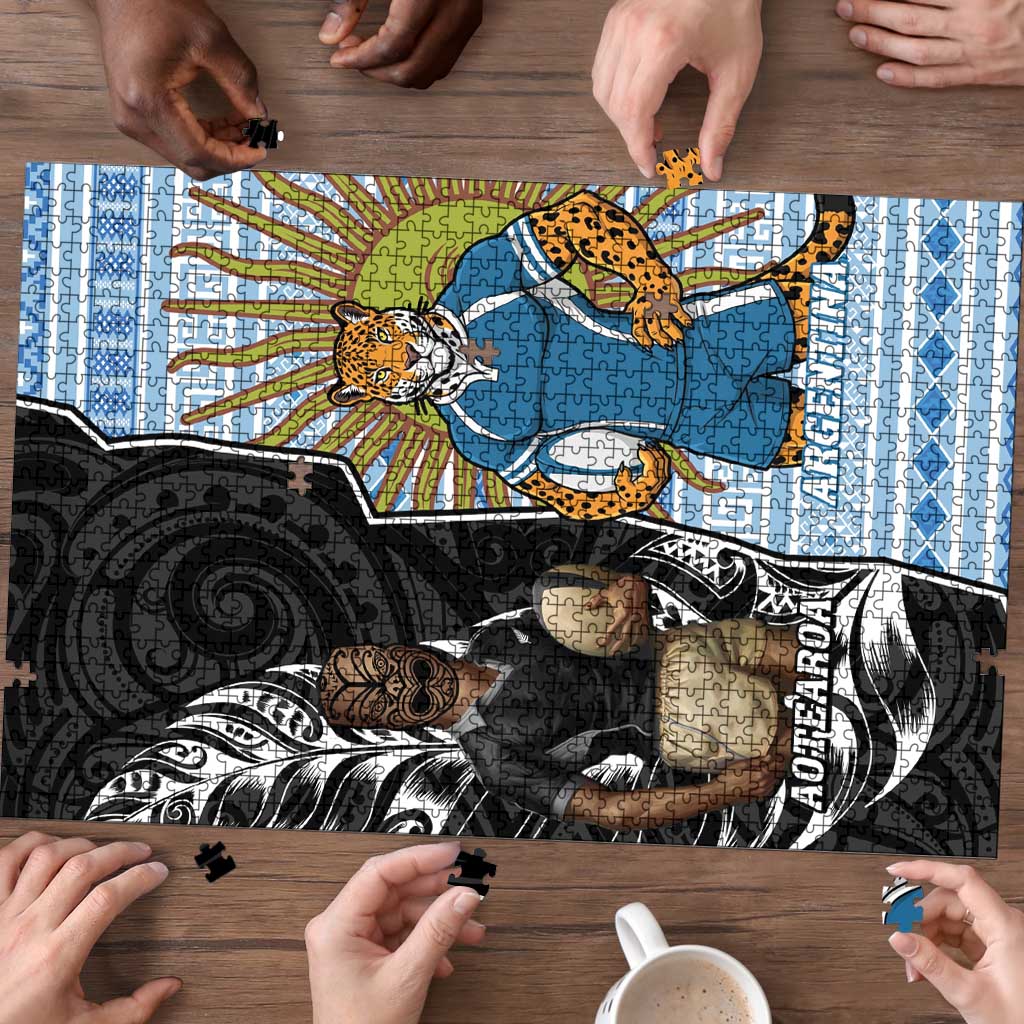 New Zealand Argentina Rugby Puzzle 2025 Los Pumas All Black Together - Polynesian Pride