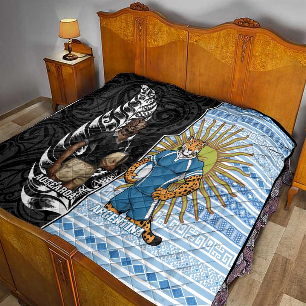 New Zealand Argentina Rugby Quilt 2025 Los Pumas All Black Together - Polynesian Pride