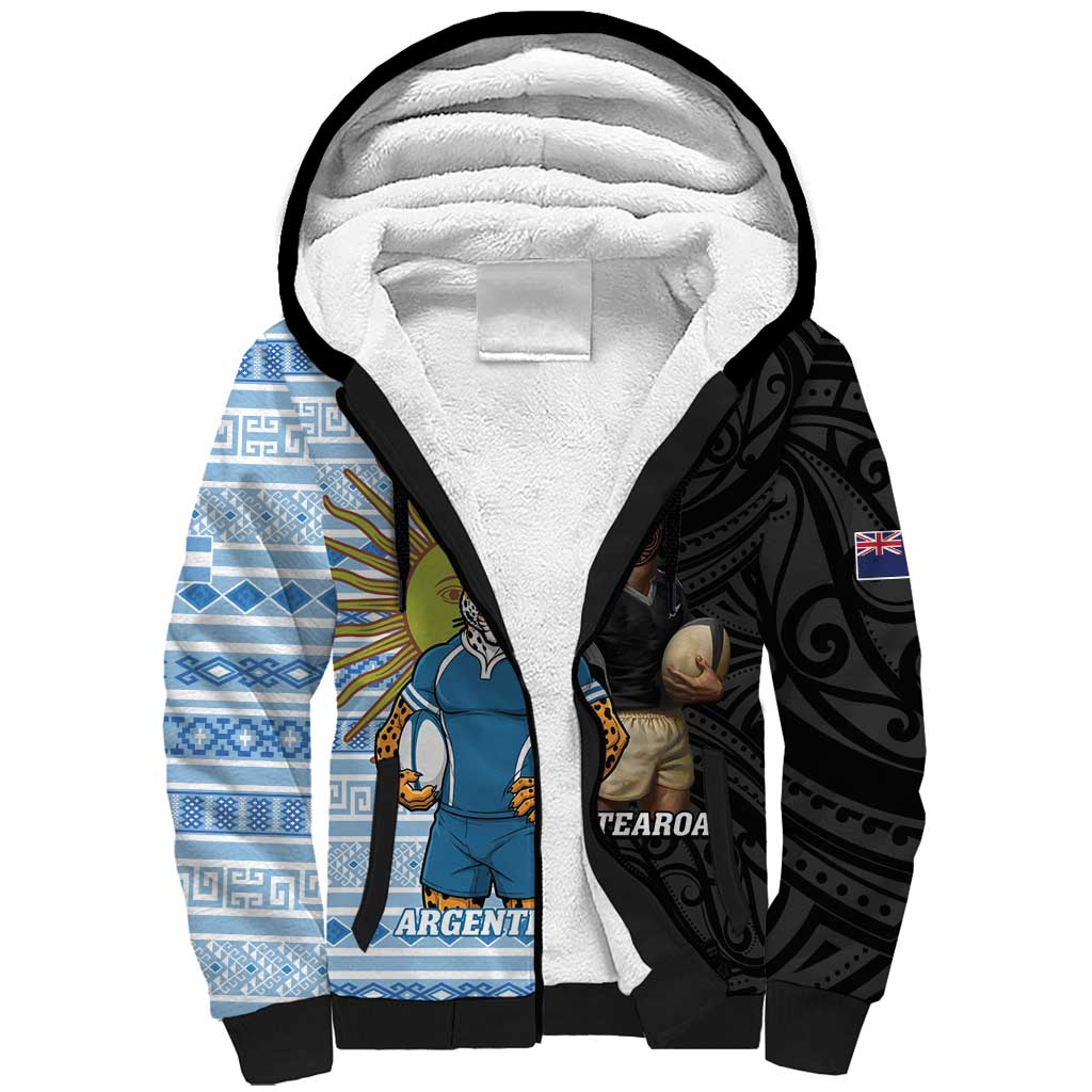 New Zealand Argentina Rugby Custom Sherpa Hoodie 2025 Los Pumas All Black Together - Polynesian Pride