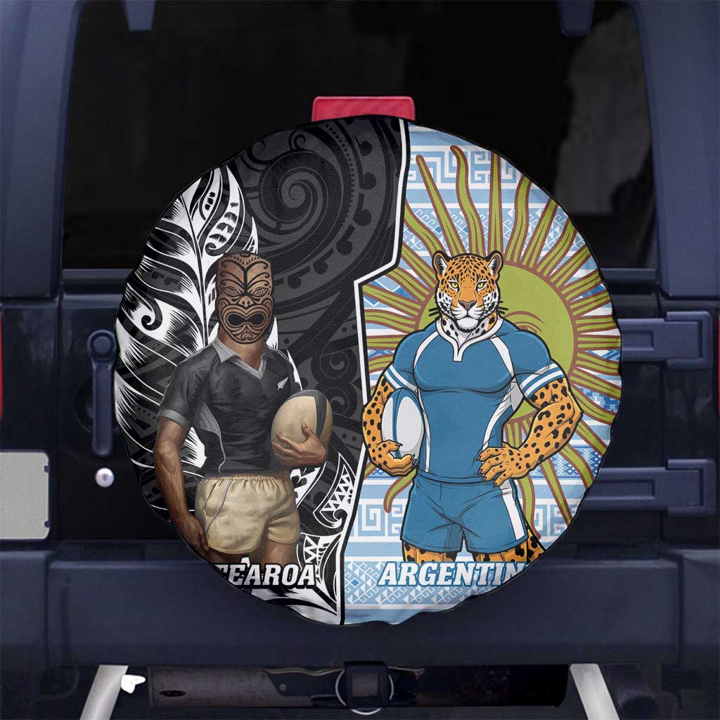 New Zealand Argentina Rugby Spare Tire Cover 2025 Los Pumas All Black Together LT14 No hole Black - Polynesian Pride